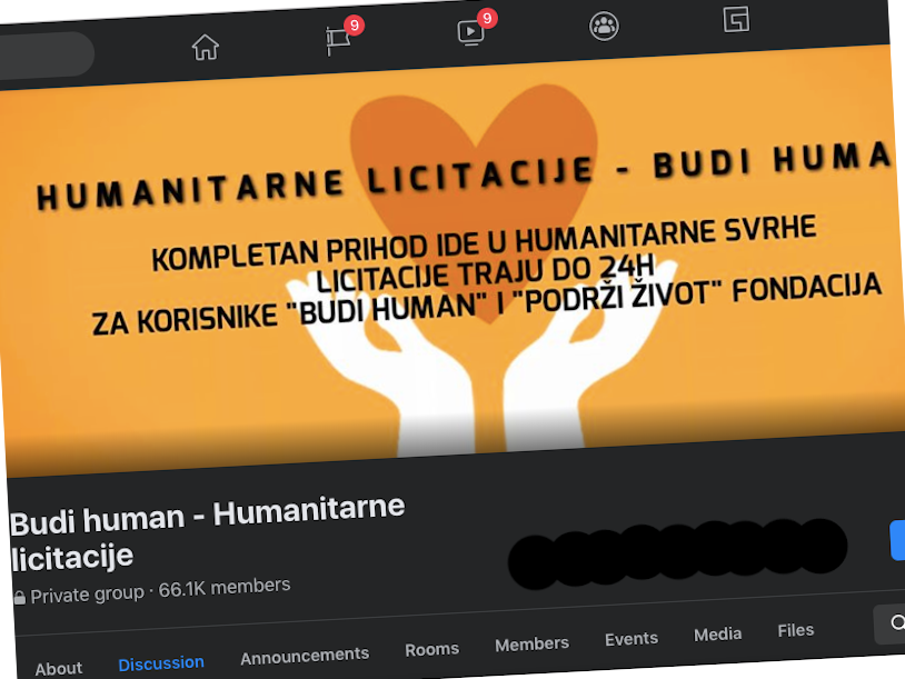 facebook printscreen humanitarne licitacije